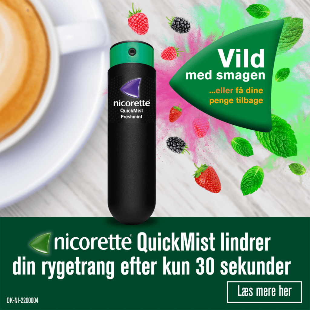 Nicorette QuickMist suihke Tanskalaisen apteekin sosiaalisen median kanaviin